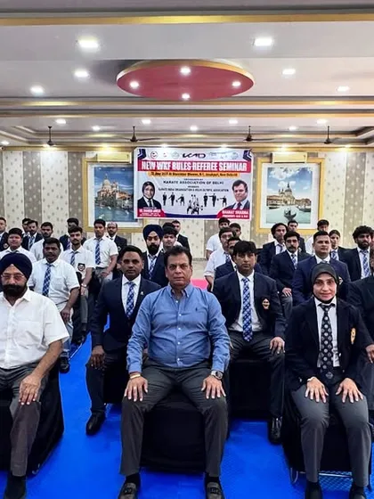 Seated with the participants of the referee seminar. I make it a point to attend these educational events to support our technical officials.