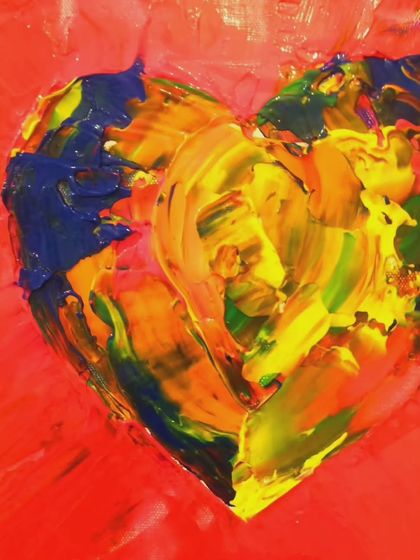 This piece is part of my Valentine's collection, celebrating love in all its vibrant, messy, and beautiful forms. The mix of blue, yellow, and red is playful and bold.