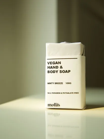The new 'Minty Breeze' soap with its fresh, minimalist packaging.