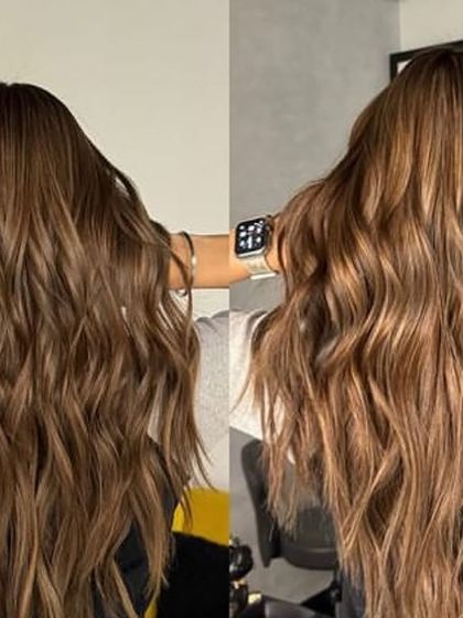 Natural light vs. flash light. This collage shows how a great hair color looks amazing in any lighting.