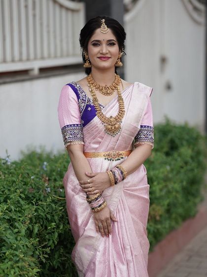 Another full-length shot of Soundarya, showcasing her complete, polished look for the naming ceremony.