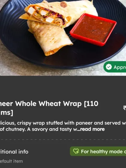 My Paneer Whole Wheat Wrap is a convenient and savory meal for when you're on the go. It's stuffed with seasoned paneer and served with a side of chutney, all wrapped in a healthy whole wheat tortilla.
