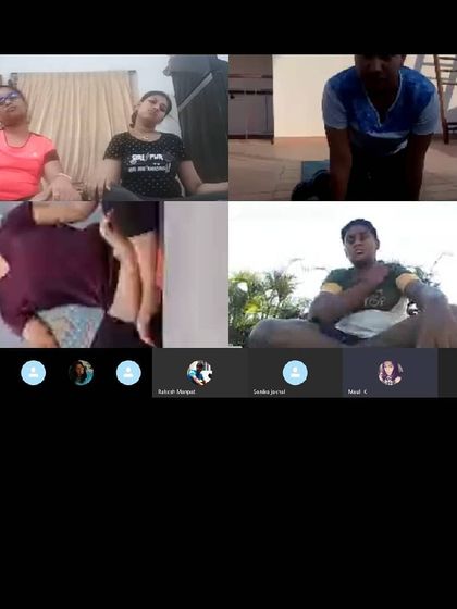 Our online sessions aren't just for shooting practice. Here, our athletes participate in a guided fitness and stretching session over a video call.