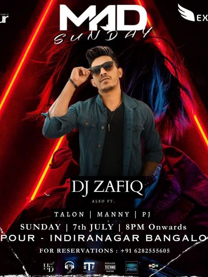 A red, high-energy poster for "Mad Sunday" at Vapour.