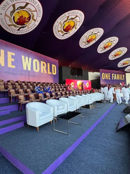 The infrastructure for the Sri Sathya Sai National Cricket League. I constructed the tiered seating stands and the main stage area, creating a professional setup for a large-scale sporting and cultural event.