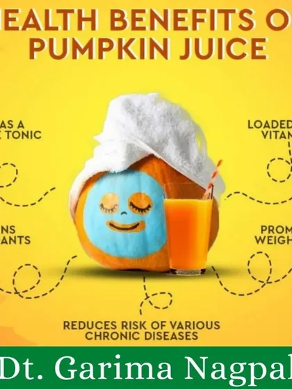 Pumpkin juice is more than just a seasonal drink. This graphic details its many health benefits, including promoting weight loss, containing antioxidants, and acting as a nervine tonic.