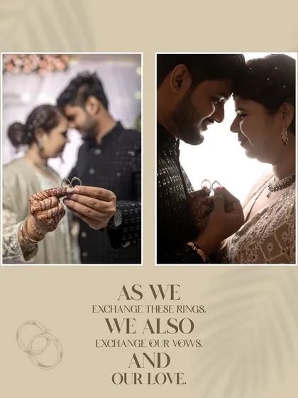 A close-up of the couple exchanging rings, symbolizing the exchange of their vows and love.