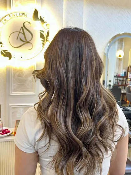 Another angle of the beige ashy brown colour, showcasing the seamless blend and expert application.