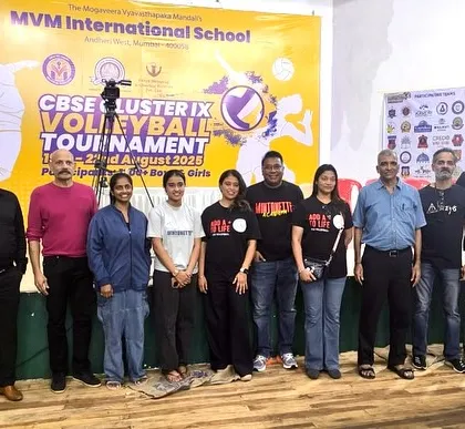 Our coaching staff with officials at the CBSE Cluster IX Volleyball Tournament. We partner with educational institutions to elevate their sports programs and manage competitive events.