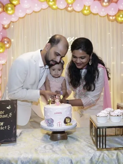 Seeing the joy on my clients' faces is the best part of my job. This photo captures a beautiful family moment celebrating their little one's first birthday with a custom pastel animal cake. These are the memories I love to create.
