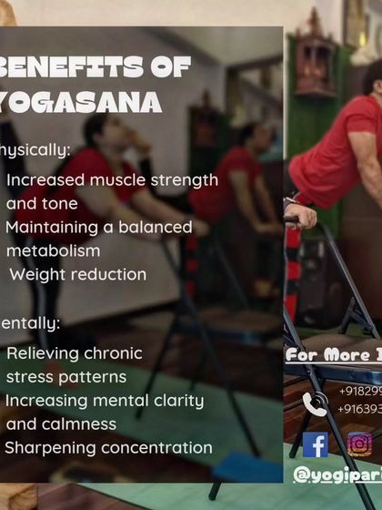 This graphic outlines the physical and mental benefits of Yogasana, which we help you achieve through precise, alignment-focused instruction.