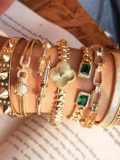For all the stackaholics, I've got your fix. This is a peek at some of my favorite cuff bangles, from jumbo spikes to emerald loops. Build your own iconic stack today.