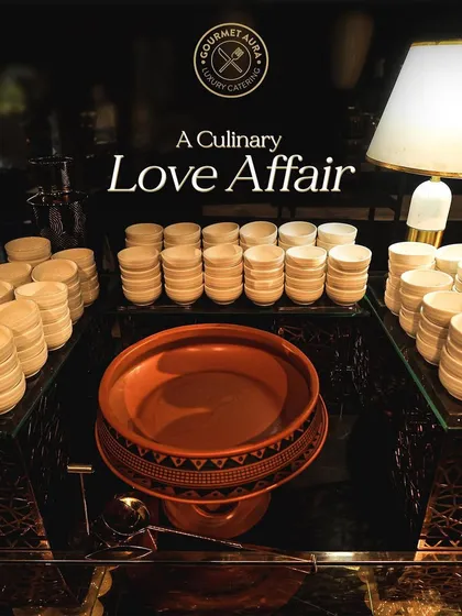 "A Culinary Love Affair." A shot of our neatly stacked bowls and serving dishes, ready for service.