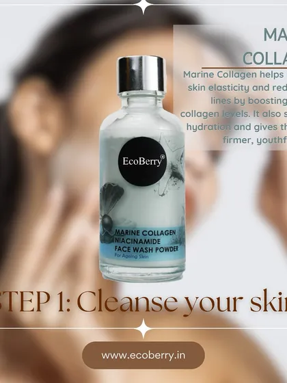 Step 1 in a simple skincare routine is to cleanse. My Marine Collagen Face Wash Powder helps improve skin elasticity and boosts natural collagen levels for a youthful glow.