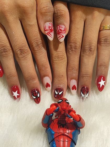 The full Spiderman-themed set, showing all the different designs including the character's face, spider logos, and star accents. A perfect example of custom character art.
