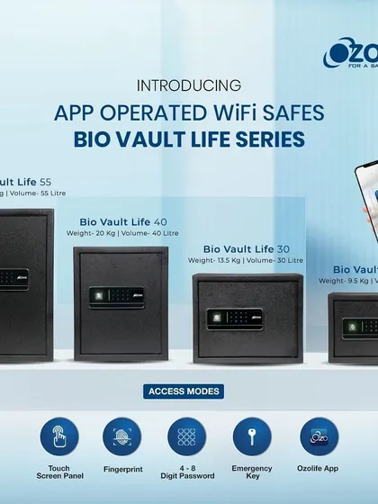 We offer the Ozone Bio Vault Life series in a variety of sizes, from a compact 16-litre model to a spacious 55-litre unit. All models are Wi-Fi connected and feature multiple access modes including fingerprint, password, and the Ozolite App for modern, scalable security.
