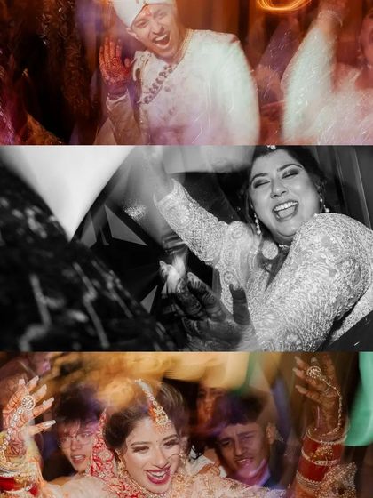 A collage of high-energy, blurry, candid shots from the post-ceremony celebrations, capturing the pure joy of the moment.