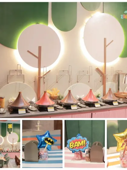 A feast fit for superheroes! Our catering spread includes a variety of delicious dishes served in charming tagines, along with a fun chocolate fountain that's always a hit.