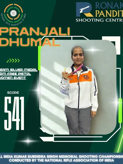 Silver-lined precision. Congratulations to Pranjali Dhumal for clinching the Team Silver Medal in the 50m Free Pistol Women Event at the All India Kumar Surendra Singh Memorial Shooting Championship.