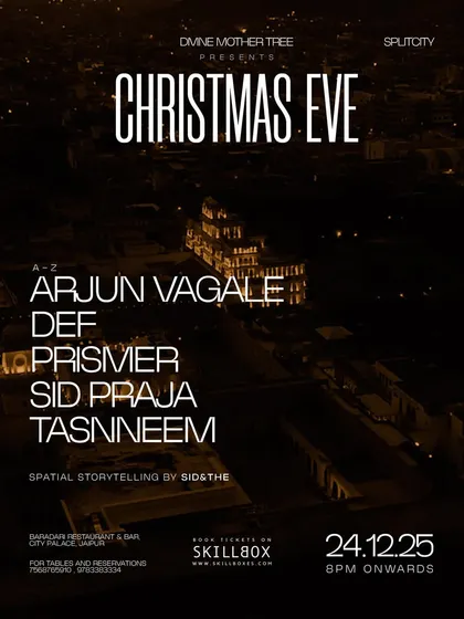 A sophisticated Christmas Eve event at City Palace, Jaipur, featuring a lineup of top electronic artists like Arjun Vagale.