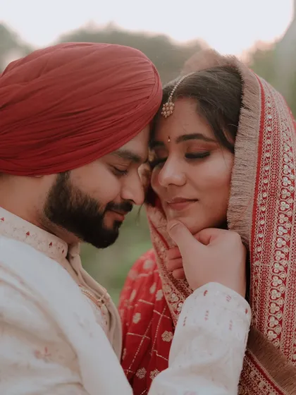 A tender close-up of a Sikh couple, capturing the deep connection and emotion between them. This portrait showcases my focus on intimacy and the beauty of traditional details.
