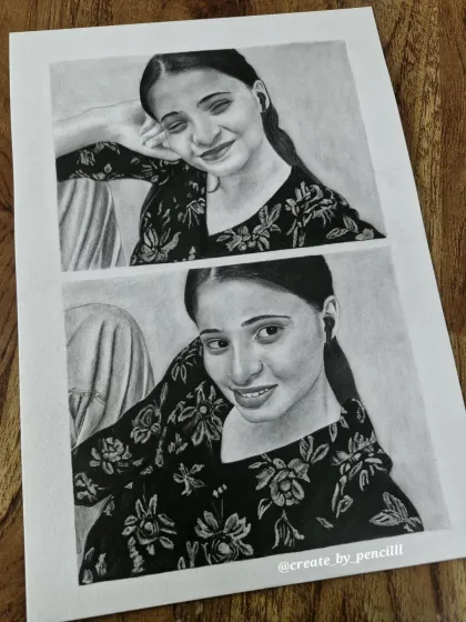 This single art piece shows two different poses from the same person. It's a creative way to capture different moods and expressions in one commissioned drawing.