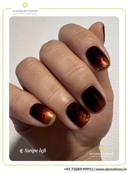 This angle captures the light hitting the metallic finish of the moody ombre design, highlighting its depth and dimension.