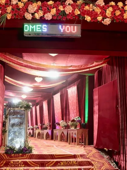 The first impression matters. I designed this grand, thematic entrance for a religious ceremony, complete with traditional motifs and lighting, to create a divine and welcoming atmosphere for all the guests.
