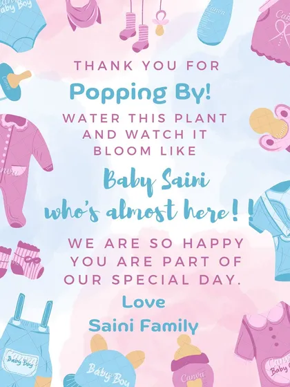 A sweet thank you card for a baby shower, asking guests to "watch it bloom" like the baby.