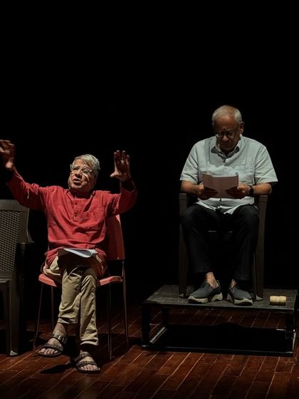 The director gives notes to the cast during a rehearsal for "Inherit the Wind."
