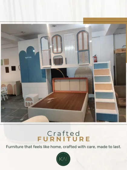 We believe children's rooms should inspire imagination. This handcrafted loft bed is a perfect example, integrating a playful façade, built-in storage, and a safe, accessible staircase to create a whimsical yet practical space for sleep and play.