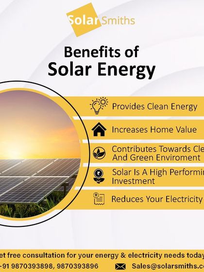 The benefits of solar energy are numerous: it provides clean energy, increases home value, contributes to a green environment, is a high-performing investment, and reduces your electricity bills.