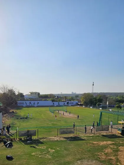 Welcome to Croire Cricket Club. This is our home ground in Gurgaon, a professional-grade facility with the Aravalli hills in the background. We have everything you need to play serious cricket.