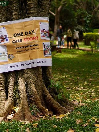 Our 'One Day, One Story' banner for our collaboration with Pratham Books. Partnering with such organizations helps us bring quality literature to more children.