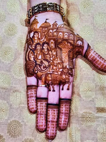 To celebrate the historic Ram Mandir consecration, I poured my devotion into this design featuring Ram Darbar. The fingers are adorned with 'Ram' written over and over, chanting his name with every stroke.