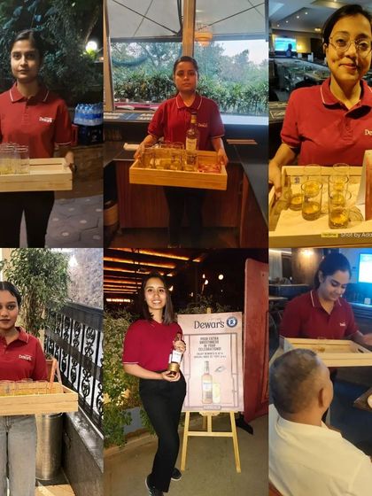 Our female brand ambassadors lead a guided tasting and product sampling activation for Dewar's. They professionally engage with guests, explaining the product and serving samples from branded trays.
