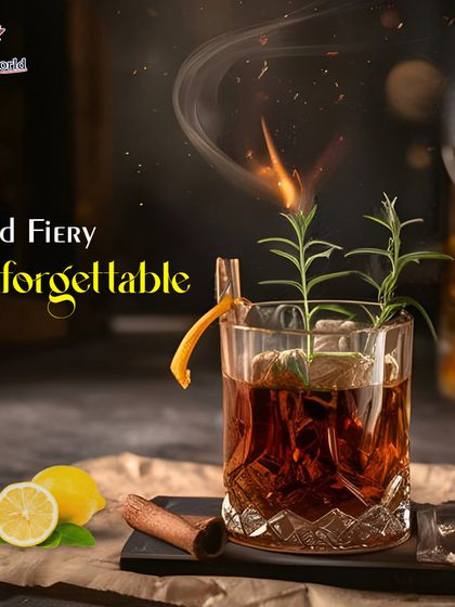 Bold, fiery, and unforgettable. We use actual flames to toast the herbal garnish, releasing its essential oils and adding a dramatic, fiery touch to the presentation.