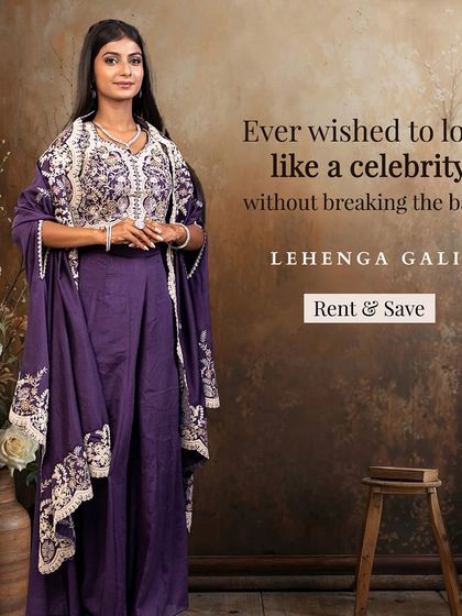 Ever wished to look like a celebrity without breaking the bank? This purple jumpsuit with a heavily embroidered cape gives you that star quality for your next big event.