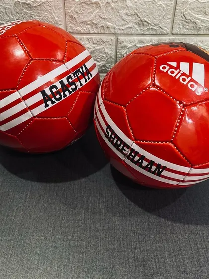 Our personalised footballs, shown here with the names 'Agastya' and 'Shrehaan'. A great way to make a simple gift feel extra special.