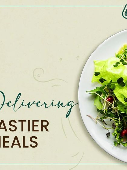 We are dedicated to delivering tastier meals for your better health. This simple and elegant graphic communicates our dual promise of flavor and nutrition.