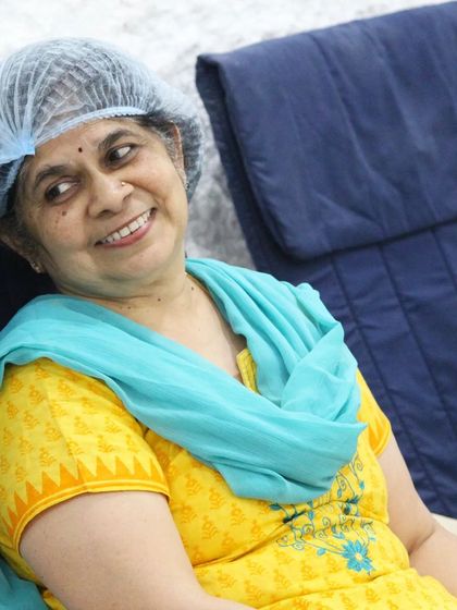 A happy client enjoying the peaceful atmosphere of our Salt Cave. Many people leave in a great mood, as the session helps to take a serious amount of stress off the mind and body.