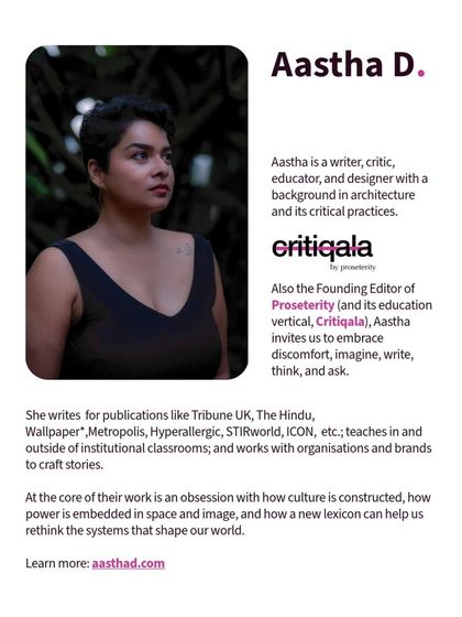 Meet Aastha D., the writer, critic, and educator leading our workshop on the art of persuasion. Her work focuses on how culture is constructed and how we can rethink the systems that shape our world.