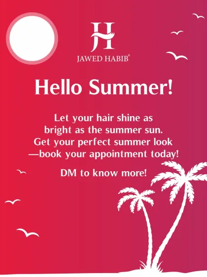 Hello Summer! This graphic invites you to get your perfect summer look and let your hair shine as brightly as the sun.