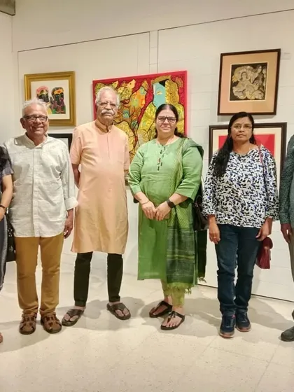 A group of us, soaking in the creative atmosphere of the art gallery.