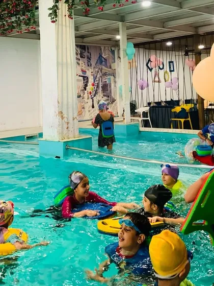 Kids enjoying a winter pool party without a shiver. Our temperature-controlled pool means you can book a fun splash party even on cooler days.