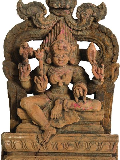 A seated deity figure, also from the dismantled chariot. Each piece was meticulously registered with the Archaeological Survey of India (ASI) before our conservation work began, ensuring a complete and ethical process.