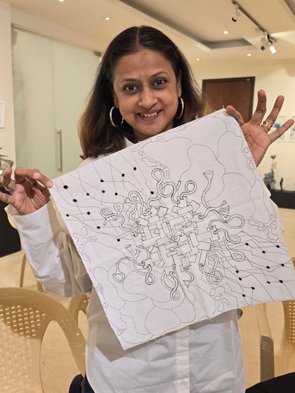 Another glimpse from my phone gallery. Holding up a piece of embroidery art, another medium I love to explore.