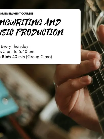 Details for our Songwriting and Music Production group class. Join us every Thursday to learn the fundamentals of creating music.