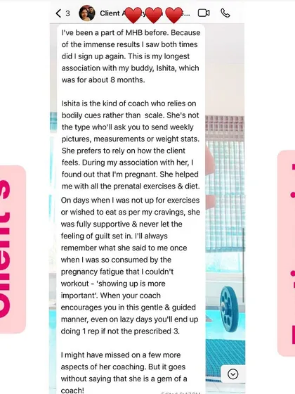 This client got pregnant mid way through her journey, but she didn't stop. We adjusted her plan with trimester safe exercises and nutrition, and now she is a strong 'Momma To Be'.