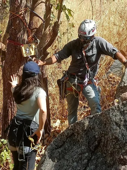 We love to teach, and teach right. Scenes from our Anchoring and Exit Strategies workshop, where participants get hands-on practice with building secure anchors and learning how to safely exit routes.